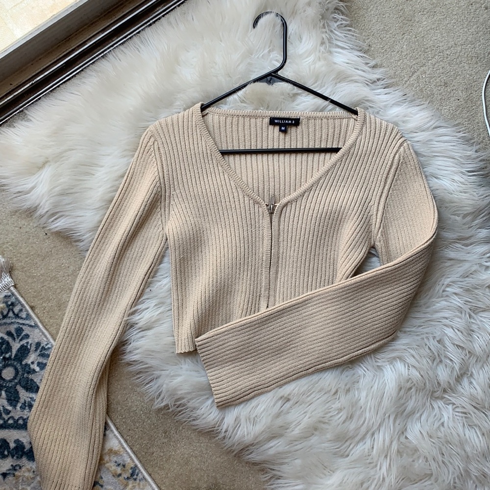 William B Cropped Zipper Sweater